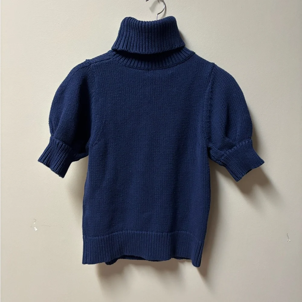 Adam Lippes Collective Navy Blue Puff Sleeve Turtleneck Sweater Size M - Picture 7 of 9